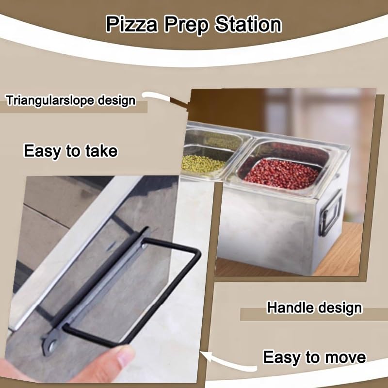 XPLKQXE Contenedor Expositor Alimentos sobre Mostrador con Base Hielo, Dispensador Refrigerado Condimentos para Ensaladas(Silver-B,49.5x20x18cm/3set)