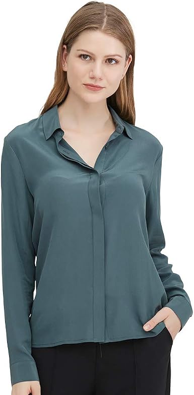 LilySilk Camicia da Lavoro a Maniche Lunghe, in Seta, da Donna, per Il  Tempo Libero, in Confezione da 18 Momme Blu fumé. XXL : Amazon.it:  Abbigliamento