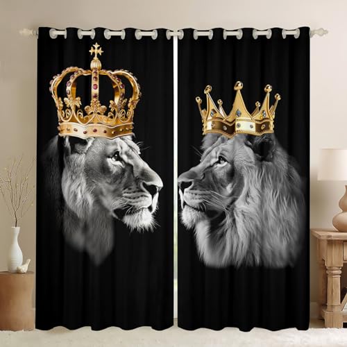 Wild Lion Couple Window Curtains