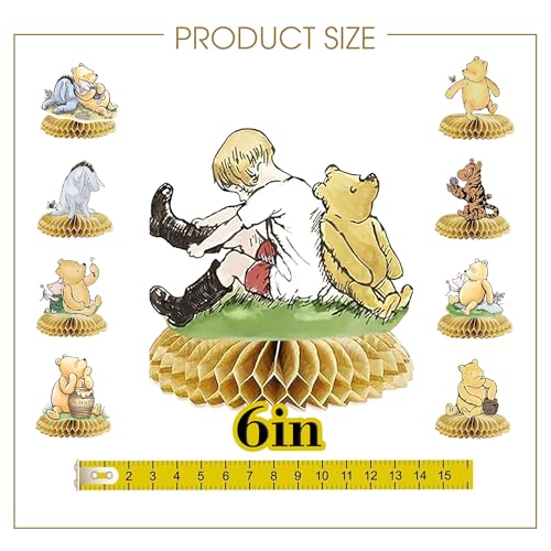 Image of 9 PCS Classic Winnie Bear Honeycomb Centerpieces - Baby Shower & Birthday Party Table Decorations Supplies