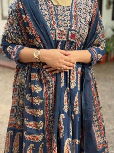 Image of Nermosa Women's Printed Anarkali Kurta Palazzo Set with Dupatta