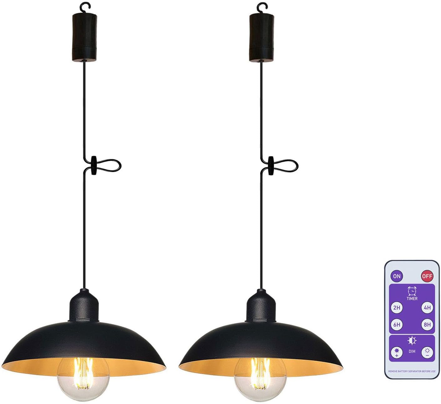 2X Battery Operated Outdoor Chandelier for Gazebo Pendant Light Industrial Hanging Lamp with Remote Decorative Lights Indoor Lantern Powered by 4*AA Batteries for Porch Pavilion Camping