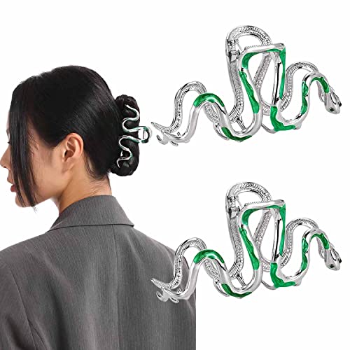 2 PCS Fashionable Green Snake Design Metal Hair Claws Non Slip,Big Hair Claws Clips Halloween Gothic Women Girls Hair Accessories