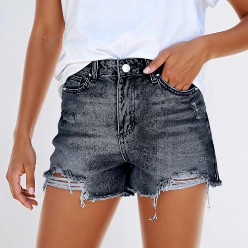Short en jean délavé extensible et coupe confortable rétro