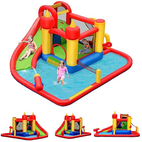 BOUNTECH Inflatable Water Slide, Water Bounce House with Slide Wet Dry Combo for Kids Backyard Outdoor Fun with Splash Pool, Blow up Waterslides Park Inflatables for Kids and Adults Party Gifts