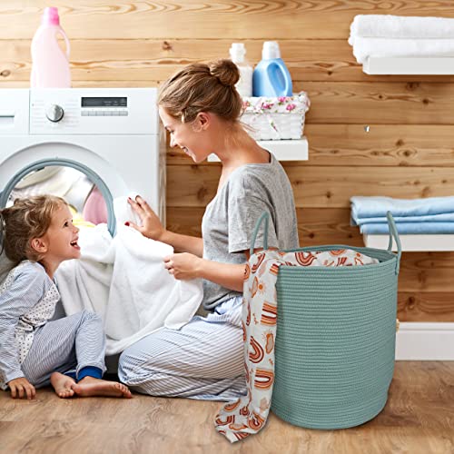 Image of XUANGUO Cotton Rope Laundry Basket Hamper for Clothes Large Light Green