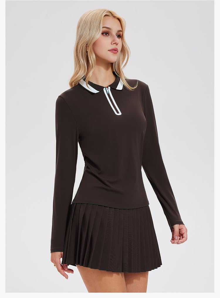 Tennis Skirt Sets for Women Zipper Color Block High Waisted Golf Polo Two Piece Skirt Set Women 2 Piece Outfits - Image 4