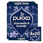 Pukka Herbs, Night Time Organic Herbal Sleep Tea Box, Chamomile, Lavender, Oat Flower, & Limeflower, Natural For Bedtime Relaxation, Caffeine Free, 4 Packs, 80 Plant Based Biodegradable Tea Bags