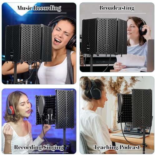 Microphone Stand With Isolation Shield,Recording Studio Equipment With Pop Filter,Tripod Stand, Foldable Mic Shield With Sound Insulation For Recording Studio, Podcasts,Broadcasting by Ramzi - Used condition - Image 7