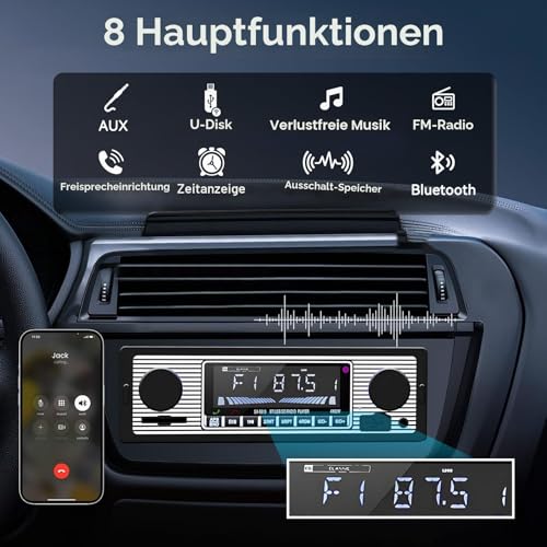 Classic Car Stereo Bluetooth Car Radio 2 Knob Single Din 60WX4 FM Freisprecheinrichtung Autoradio Oldtimer MP3 AUX USB U-Disk Audio mit Fernbedienung