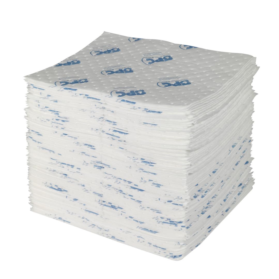 SPC® by Brady Feuilles Absorbantes pour Huiles – Lot de 100 Feuilles Blanches, Légères, 2 Couches, Technologie MAXX, Hydrophobes et Haute Absorption, 40 cm x 50 cm