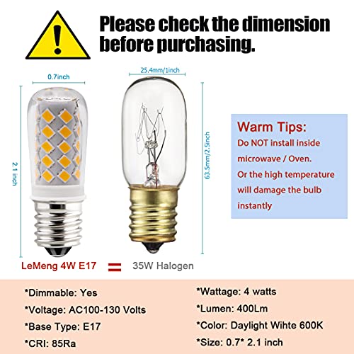Kakemono 4W Dimmable E17 Led Bulb 6000K Daylight White 40Watt Microwave Range Hood Over Stove Appliance Light T7 Replacement, Pack Of 4 #TOP1