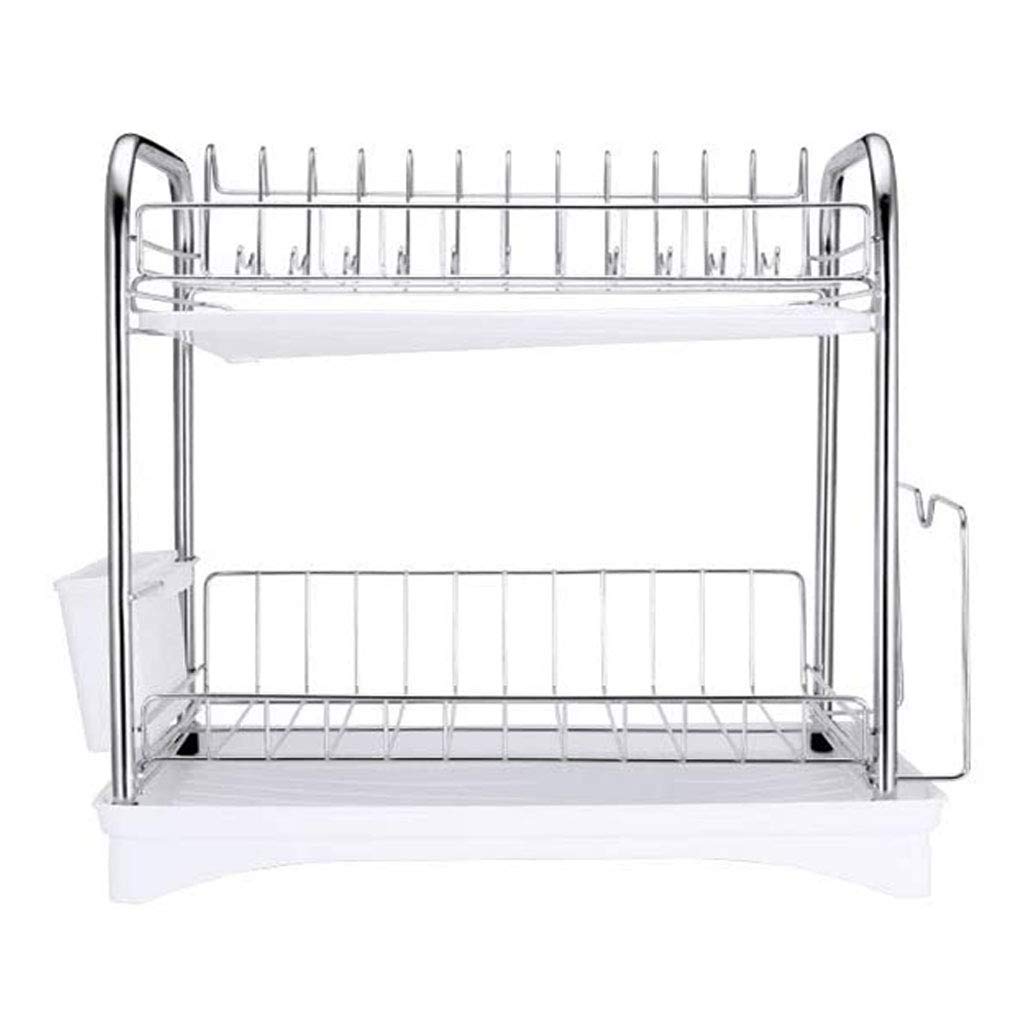 SaryEdge Dish Drainers 2 Tier Dish Rack Utensil Holder For Air Dry Drain Board,With Removable Dish Drainer Tray 360° Swivel Spout,Cutlery Dish Drainer Cup Holder Dish Drainer Fo,White