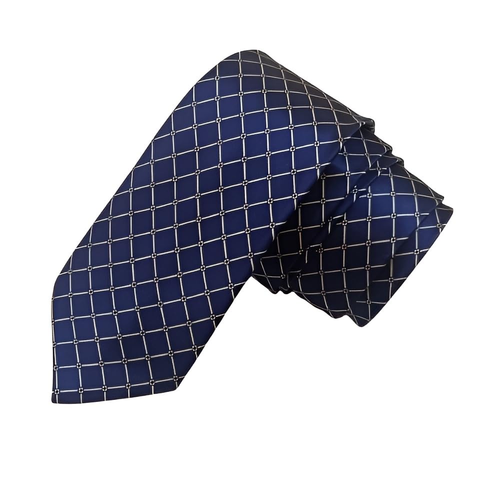 Men's Blue Tie,Satin,Checkered Slim Skinny,Width-2.5 inch-image-39