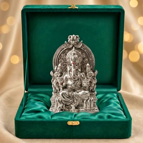 Image of Ganesha Silver Plated Ganesh Idol for Pooja Room | Home Decor | Office Desk | Ganpati Murti for Diwali Puja | Ganesh Chaturthi | Housewarming | Wedding | Festival | Corporate Gift | Mandir