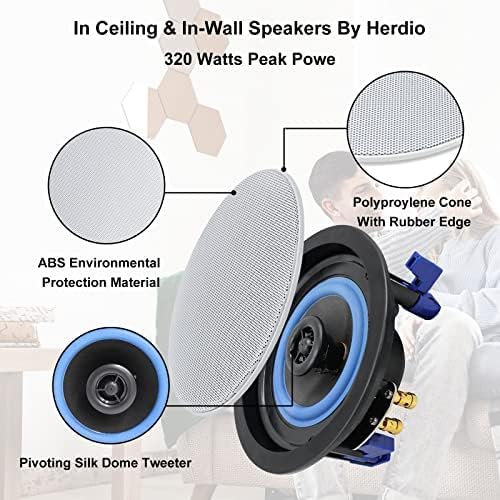Herdio Bluetooth Ceiling Speakers Wired 4 Inches 2-Way with 4 Channel Amplifier Receiver for Home Theater Living Room Office(4 Speakers) - Image 5