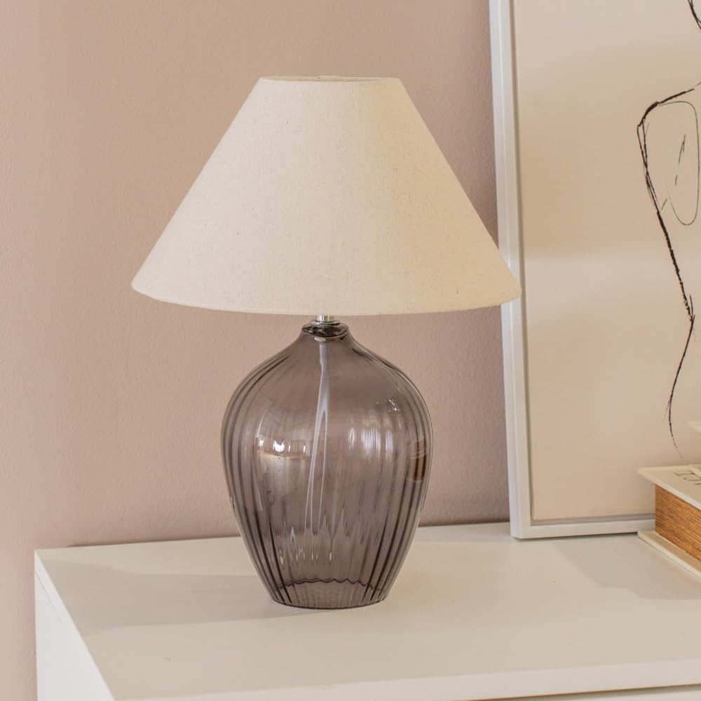 Valuelights Grey | Glass Base Table Lamp With Fabric Tapered Lampshade | Table Lamps, Home Décor & Improvement Essential