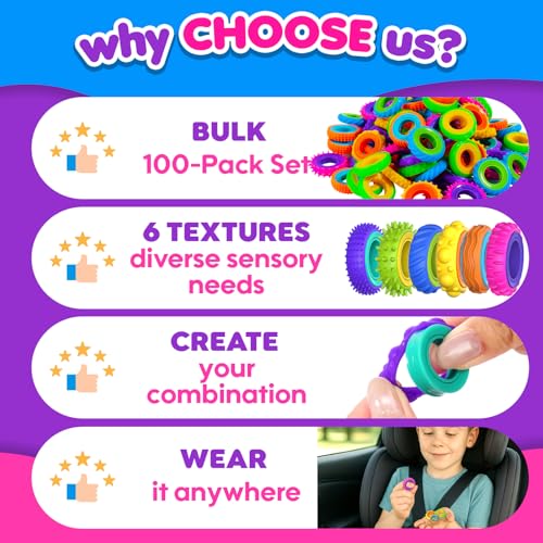 KLT Fidget Toys Bulk for Kids: 100 Pack Finger Spinner Rings - Classroom Prizes Box Toys - Textured Sensory Toys for Autism Stress Relief - Fun Goodie Bag Stuffers for Party Favors Boys Girls - Image 5