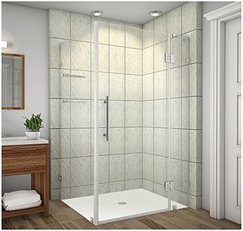 Aston Avalux GS Completely Frameless Shower Enclosure with Glass Shelves, 48" x 38" x 72", Brushed Stainless Steel