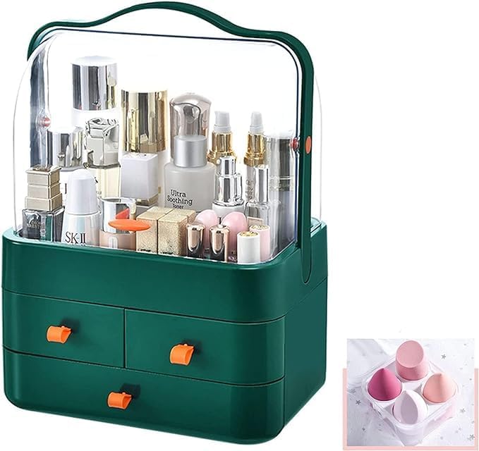 TRADY Makeup Storage Organizer with 3 Drawer and Handle,Cosmetic Storage Display Box Multi Functional Desktop Tidy Organizer Holder for Jewelry, Lipsticks, Makeup Brushes, Perfume-image-36