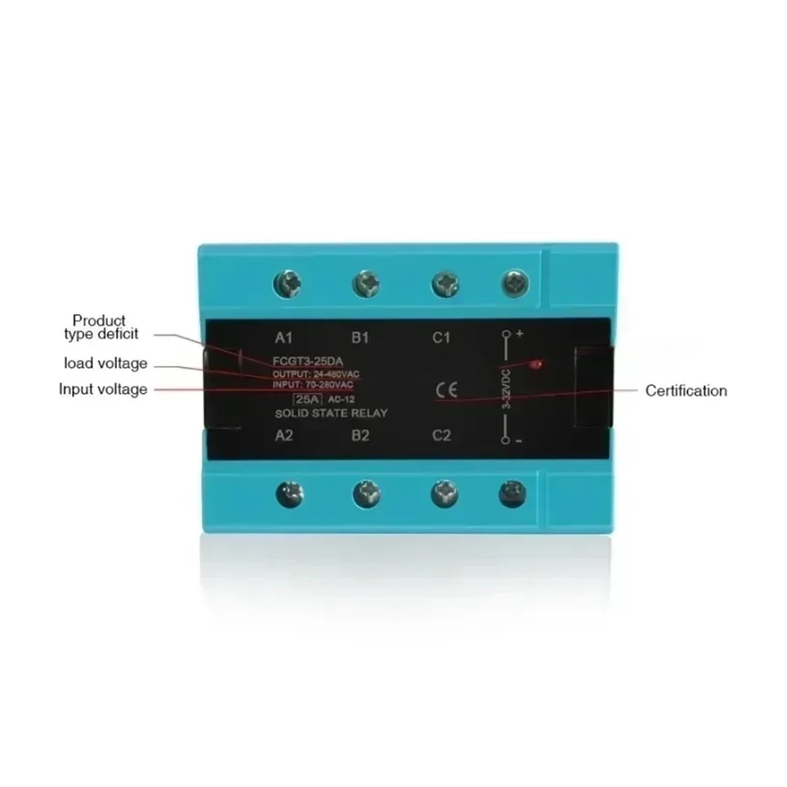 Relé De Estado Sólido Trifásico DA 25A 40A 100A CC A CA Trifásico SSR 3-32V CC Control 24-480V(DC Control AC,100A)