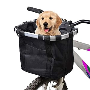 LIFAVOVY Black Bicycle Basket Folding Detachable Cycling Bag Easy Install Quick Released Small Pet Cat Dog Carrier Front Removable Bicycle Handlebar Basket Multi Purpose Carrier Picnic Shopping