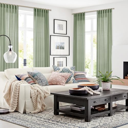 Sage Green Sheer Curtains 63 Inch Length for Living Room,Boho Light Filtering Linen Semi Transparent Bedroom Curtains Drapes 63 Inches Long 2 Panels Set for Bathroom Window Kitchen by SHINELAND - Used condition - Image 6
