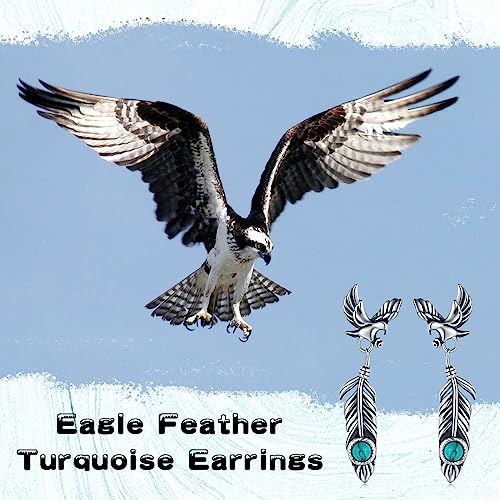 925 Sterling Silver Turquoise Feather Earrings Dangling America Western Eagle Feather Earrings Men Feather Jewelry Turquoise Western Style Gifts Hypoallergenic3
