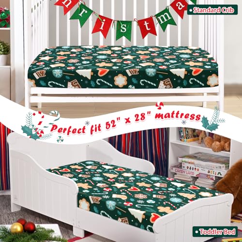 Image of JISEN Christmas Crib Sheet Gingerbread Fitted Crib Sheet for Boys Girls Crib Mattress Cover Baby Sheet for Standard Crib and Toddler Mattress Soft Breathable Baby Bed Sheet for Neutral 52x28 Inch