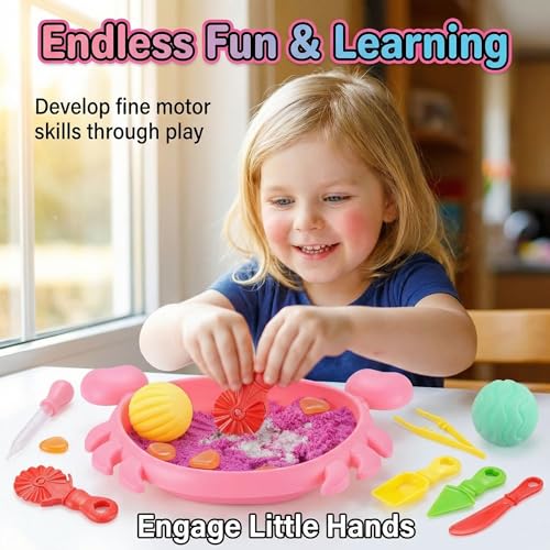 Image of Carolart Mini Crab Sandbox, Sensory Bin with Color Changing Sand | Ocean sensory kit with sensory balls and tools, ocean sensory play toy, gift for boys girls ages 3-8