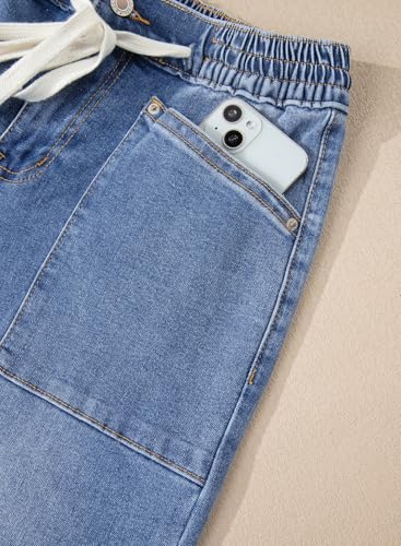 Sidefeel Women's Baggy Jeans High Waisted Drawstring Elastic Waist Wide Leg Jeans Iceland Blue Size 16