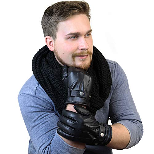 ALPIDEX Herren Lederhandschuhe Echtleder Warm Gefüttert Leder Handschuhe Winterhandschuhe Handschuh schwarz braun Herbst Winter, Größe:XL, Farbe:black