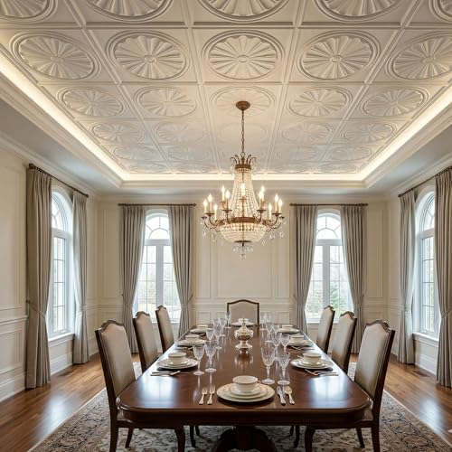 Image of Kayra Decor PVC Ceiling Panel 60x60 cm|Sunburst Panel|White|25 Tiles Cover 100 Sq Ft| Modern False Ceiling|Royal & Elegant Finish