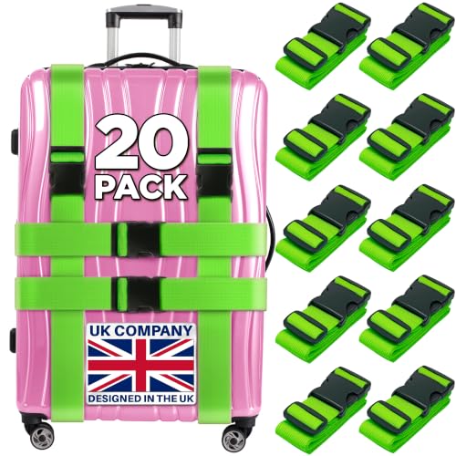 Luggage Straps for Suitcase - Neon Green 1.9m x 5cm 4 Pack - Strap for Suitcases - TSA Approved by BlueCosto