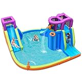 BOUNTECH Inflatable Water Park, Double Water Slide with w/Climbing Wall, Large Splashing Pool, Water...
