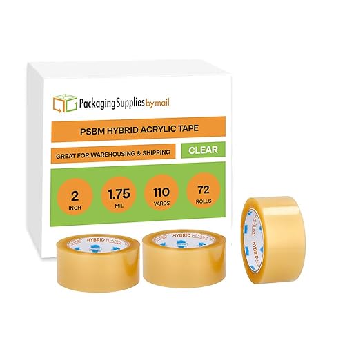 PSBM - Cinta de embalaje acrílica, 2 pulgadas x 110 yardas, paquete de 72, transparente, 1.75 mil, cinta de embalaje para recarga de dispensador,