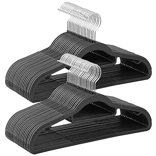 Image of Ginoya brothers Plastic Clothes Hangers, Upgraded Rubber Stripe Non-Slip Coat Hangers, Dry Wet Trousers Pants Hangers, Space Saving Hanger. (Simple-Black, 10)