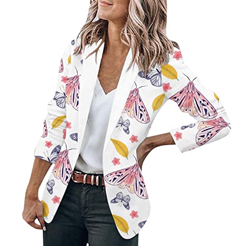 Blazer décontracté à manches longues pour femme avec revers ouvert pour le travail et le bureau, blanc, M