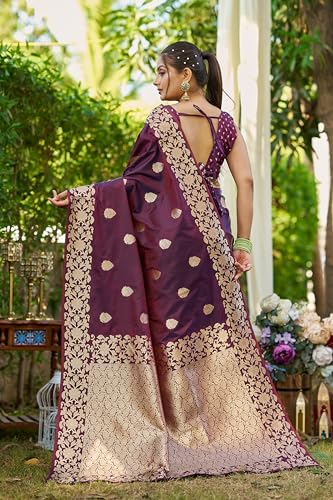 Image of SWORNOF Women's kanjivaram banarasi silk saree Zari Woven for festival Wedding silk with rich pallu Design sarees for women with Unstitched blouse piece