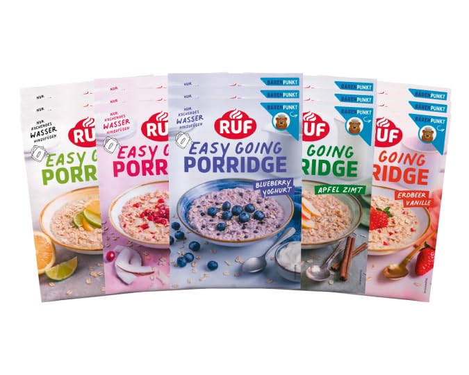 RUF Probier Set Porridge Fruchtig (15 Stück), 3 x 5 verschiedene Sorten Instant Haferbrei für ein schnelles und gesundes Frühstück, 15 x 65g Beutel