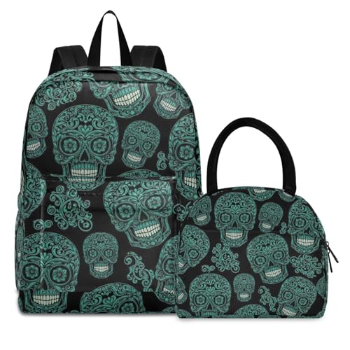 Kids' Backpacks Waterproof Cooler Bags Insulated, Elementary School Backpacks, Funny Teal Skulls Black - Main Image