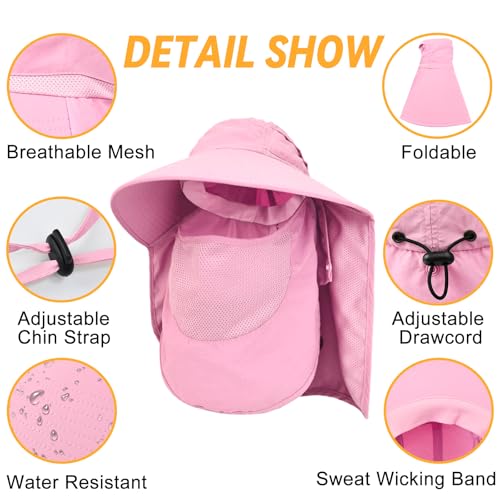 Image of Sun Hats for Men Women Detachable Face Cover Wide Brim Fishing Hats with Neck Flap UPF 50+ Outdoor Safari Hats
