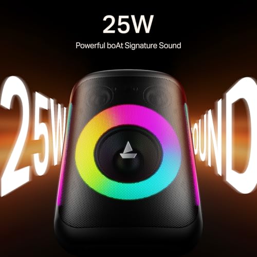 Image of Boat PartyPal 30, 25W Signature Sound, RGB LEDs, Wired Mic for Karaoke, Up to 6H Battery, TWS Mode, Multi Connect, Bluetooth Speaker, Wireless Speaker, Portable Speaker (Premium Black)