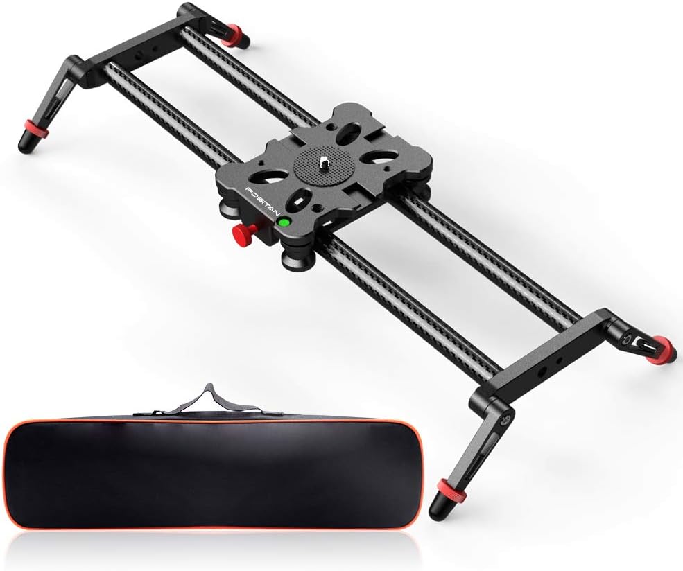 Camera Slider, FOSITAN 15.7 inch Carbon Fiber Dolly Rail Track Slider Video Stabilizer for Camera DSLR Video Movie Photography Camcorder 17.6lbs Loading