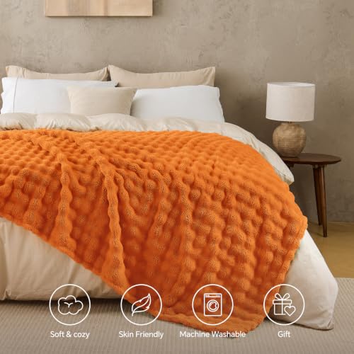 Image of BEDELITE Burt Orange Bubble Fall Throw Blanket for Couch, 50x60 Inches | Fluffy Blanket for Sofa Bed Dorm Room Decor, Luxury Soft Warm Cozy Plush Fuzzy Throw Blankets Gift for Women, Lightweight