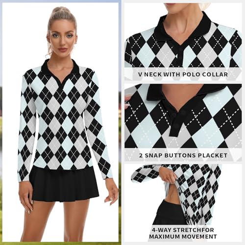 Image of Soneven Womens Golf Shirts Moisture Wicking V Neck Long Sleeve Polo Shirts Collared Tops