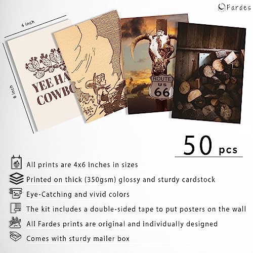 Image of Fardes Western Decor for Aesthetic Southwestern Decor, 50pcs Aesthetic Pictures for Western Wall Decor, Vintage Southwestern Posters for Teen Girls Bedroom