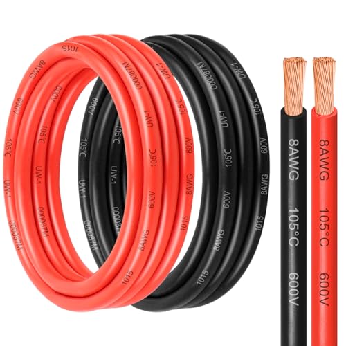 8 Gauge Pure Copper Wire 5FT OFC Copper Wires 8AWG Battery Cable Red & Black Oxygen Free Stranded Copper Wire for Solar Panel Automotive Home Appliances RV and Speaker LED Lights (8 Gauge 5FT)