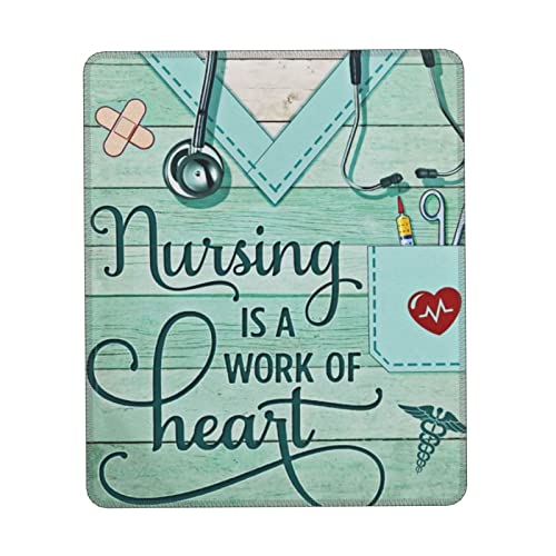 Nurse Nursing is A Work of Heart Water Resistant Mouse Pad with Stitched Edge Computer Mouse Mat with Anti-Slip Rubber Base for Office Laptop Gaming Working 7.9 X 9.5 in