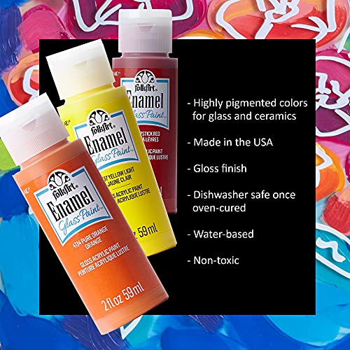 Folkart Gloss Finish Acrylic Enamel Craft Set Designed For Beginners And Artists, Non-Toxic Formula Perfect For Glass And Ceramic Painting, , 32 Ounce, 16 Count (Pack Of 1) #TOP3